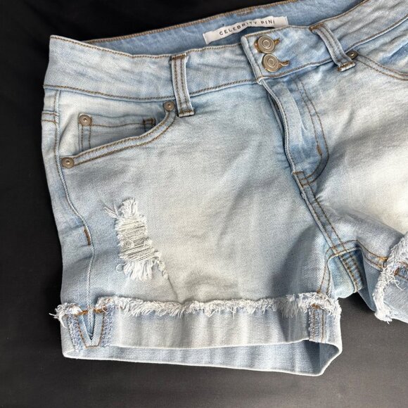 Celebrity Pink Distressed Light Blue Cutoff Cuffed Shorts Women’s - Picture 3 of 12